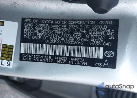 2004 Toyota Prius from USA, damaged, VIN JTDKB20U740006062